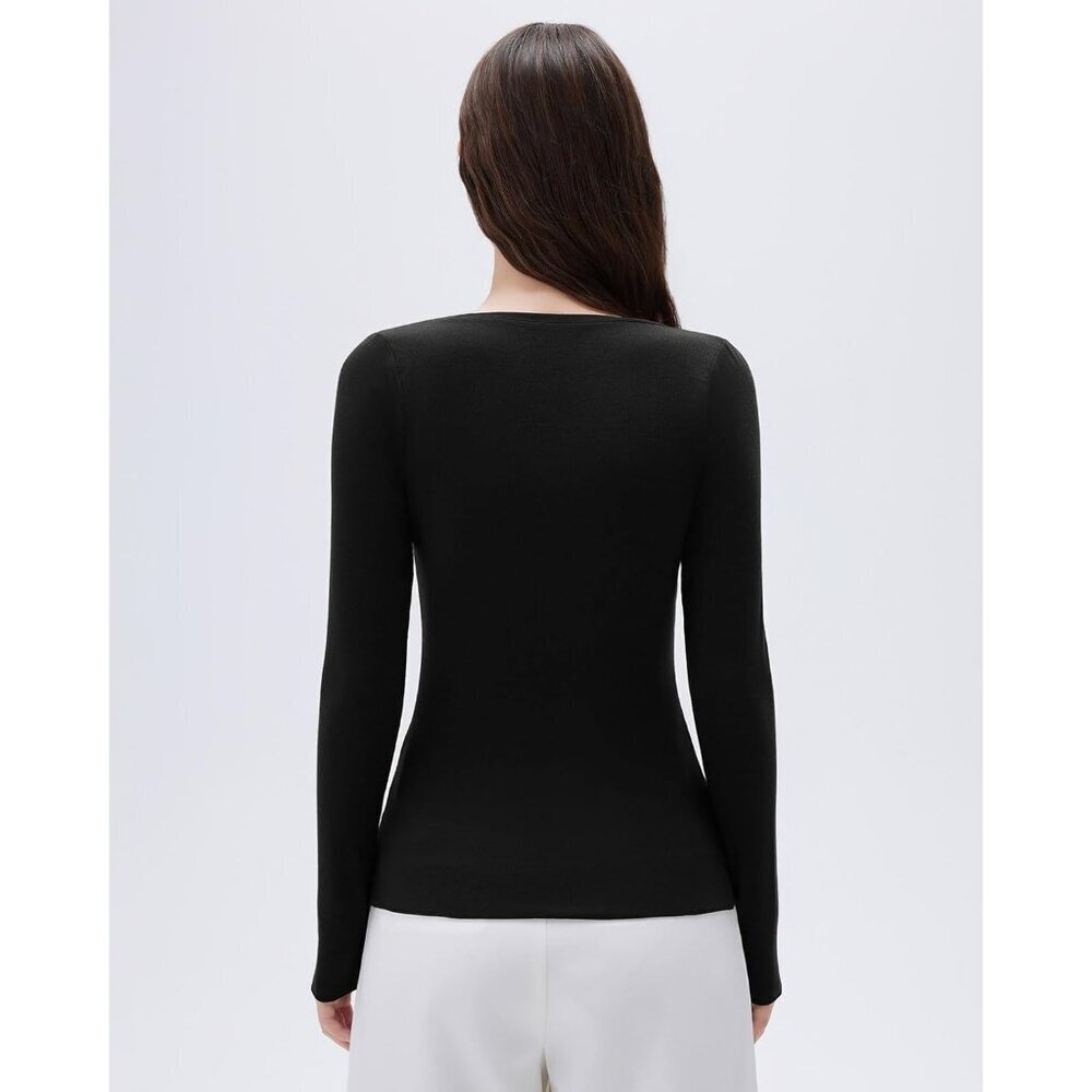 Women Cashmere Blend Scoop Neck Fitted Long Sleeve Knit Top Casual Wear - Picture 4 of 6